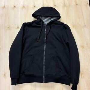 Y2K US LIFE Hoodie Mens Medium Black Sherpa Lined Full Zip Fleece Sweatshirt